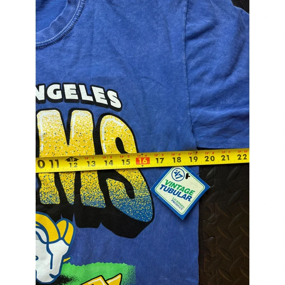 47 Brand Los Angeles Rams Long Sleeve Graphic T-Shirt Blue Mineral Wash Crop Med - Picture 5 of 8
